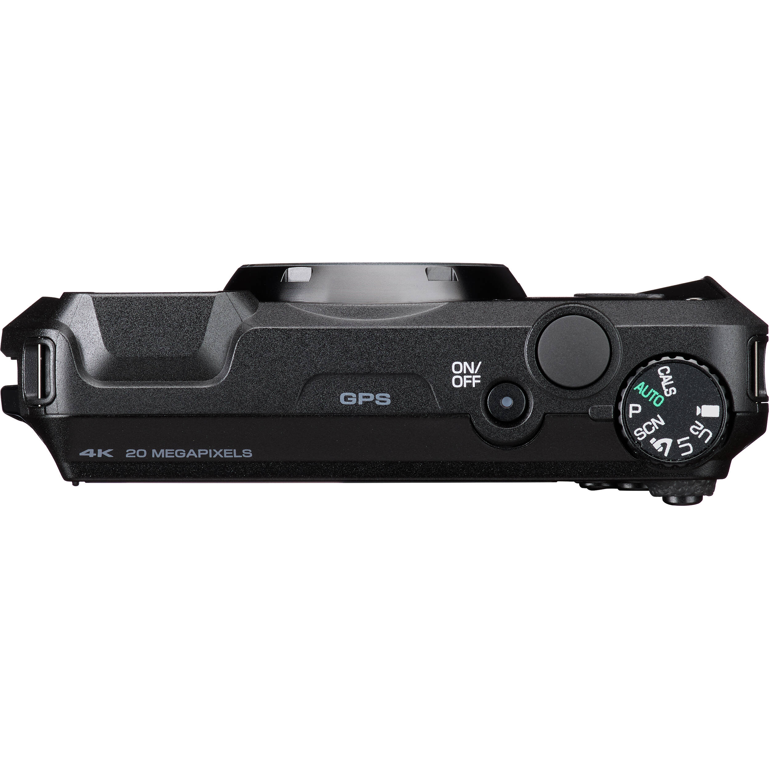 Pentax WG-8 rugged waterproof camera in black with 20MP sensor, 5x optical zoom, 4K video, and durable build for outdoor use.