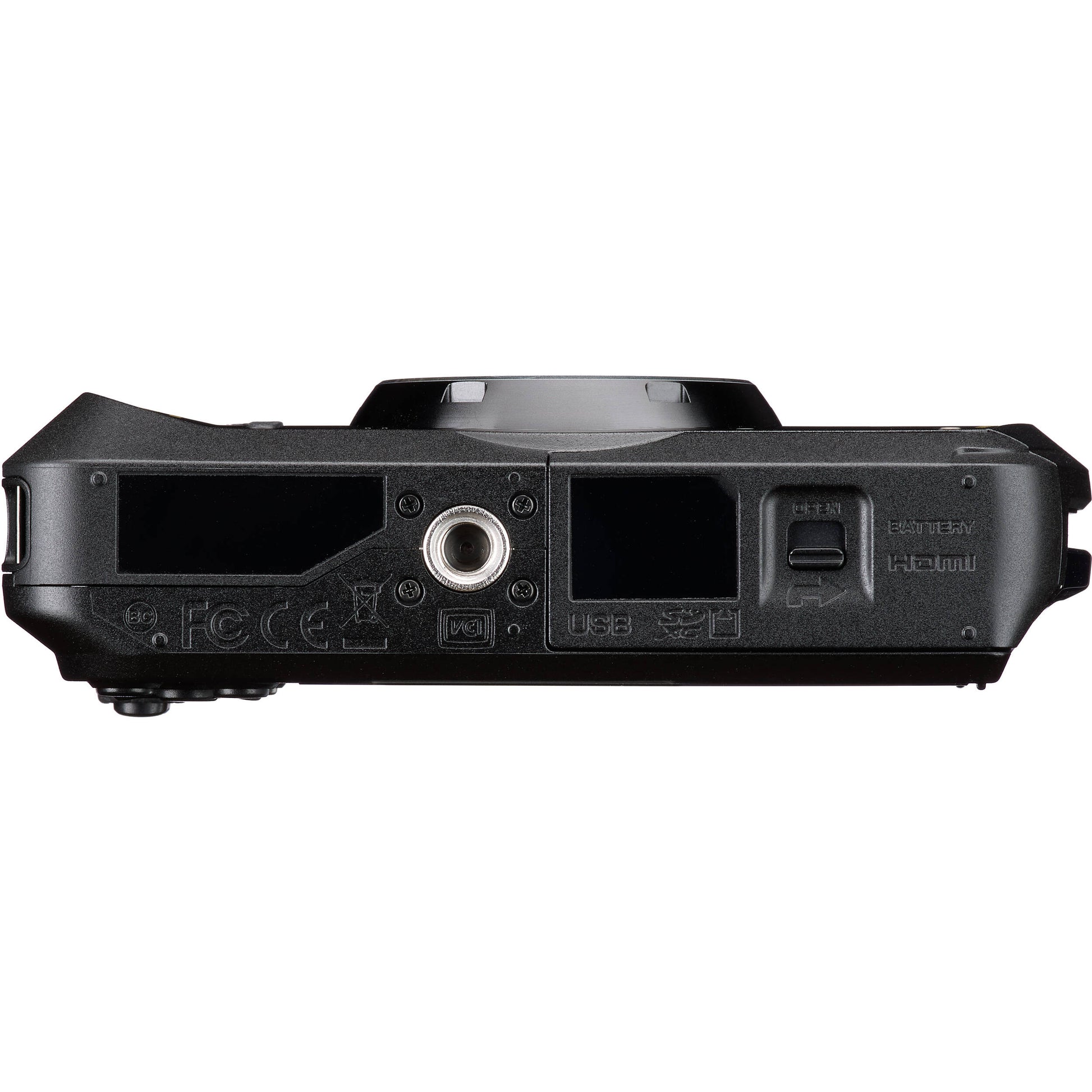 Pentax WG-8 rugged waterproof camera in black with 20MP sensor, 5x optical zoom, 4K video, and durable build for outdoor use.
