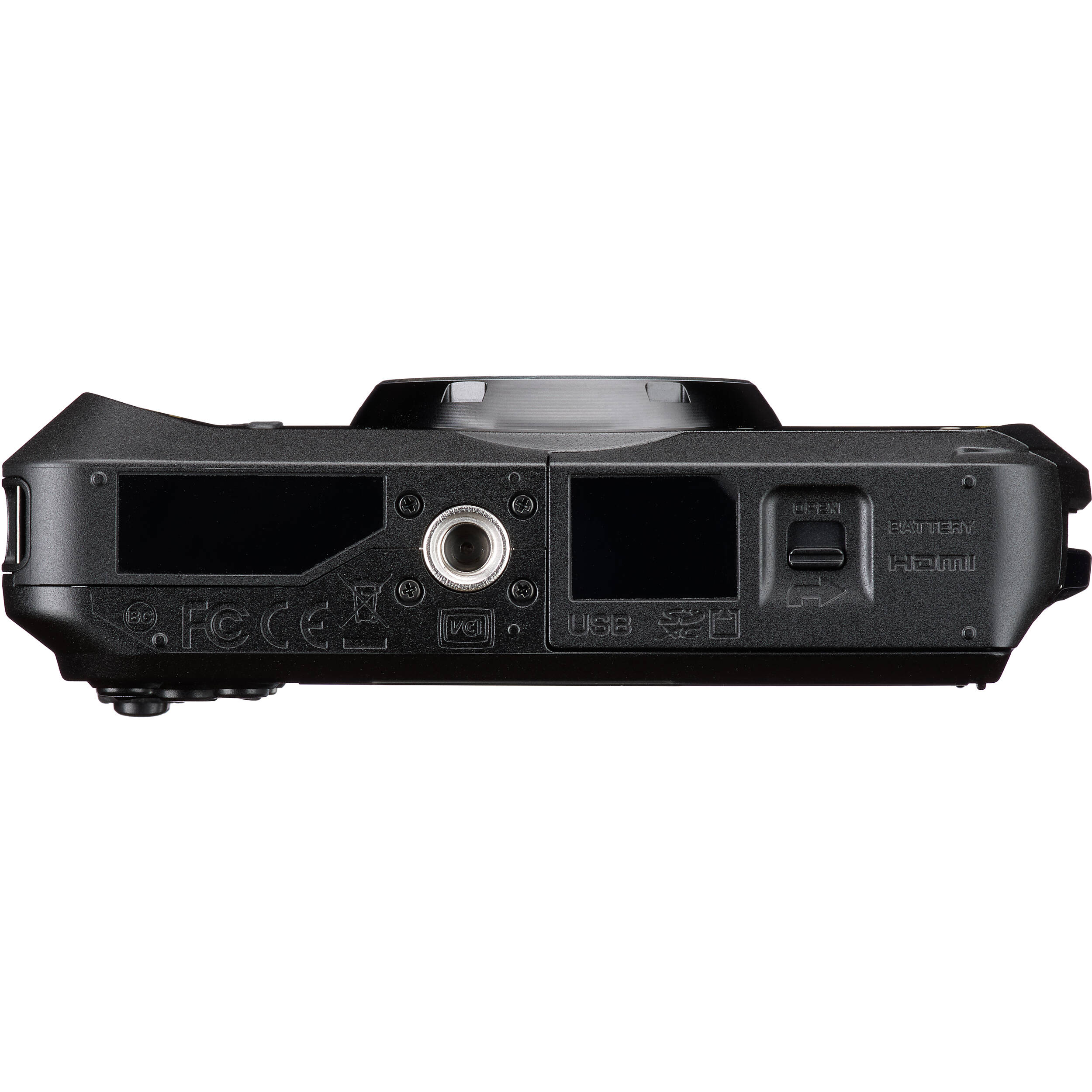 Pentax WG-8 rugged waterproof camera in black with 20MP sensor, 5x optical zoom, 4K video, and durable build for outdoor use.