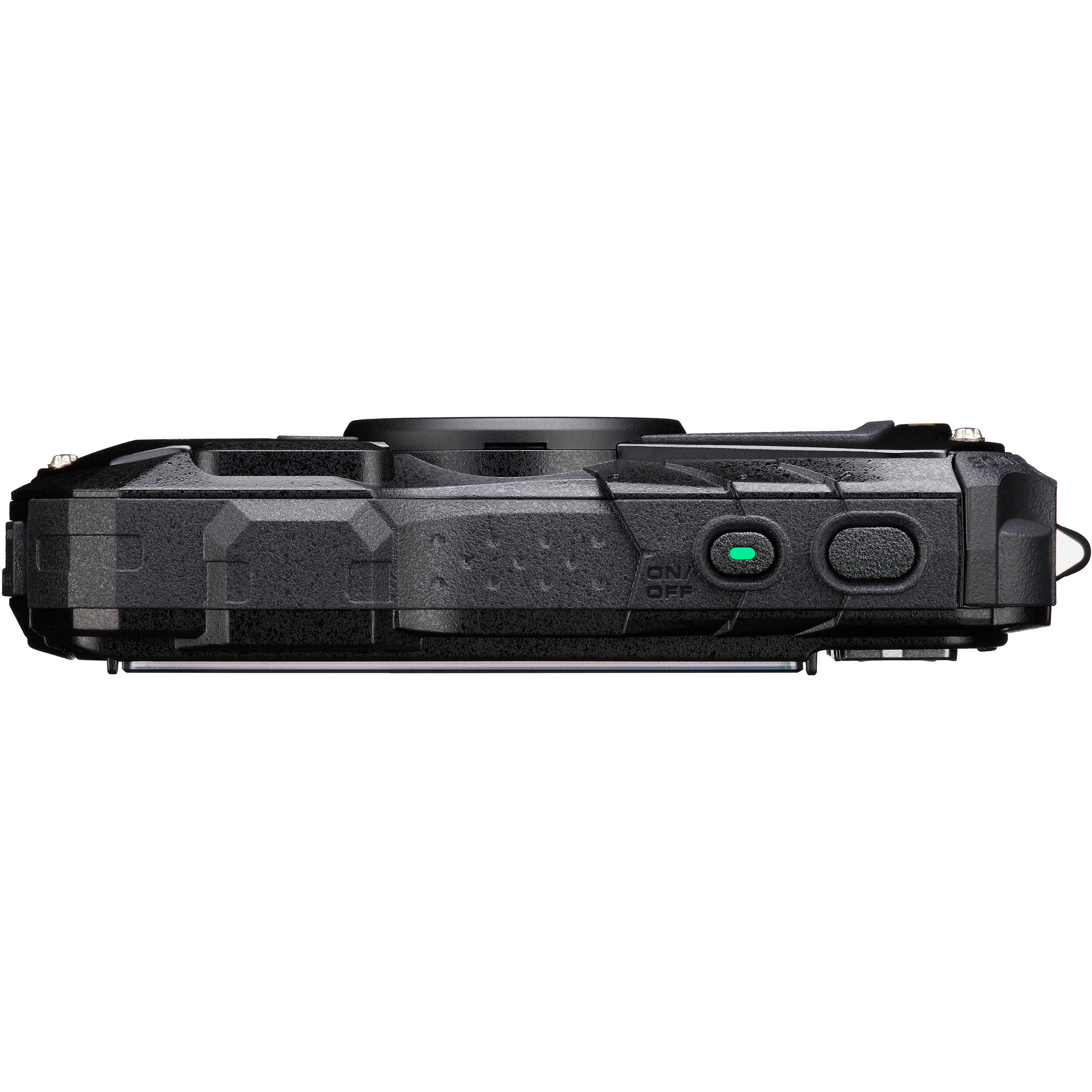 Pentax WG-90 rugged waterproof camera in black with 16MP BSI CMOS sensor, 5x optical zoom, 1cm macro mode, and 2.7-inch AR-coated LCD.
