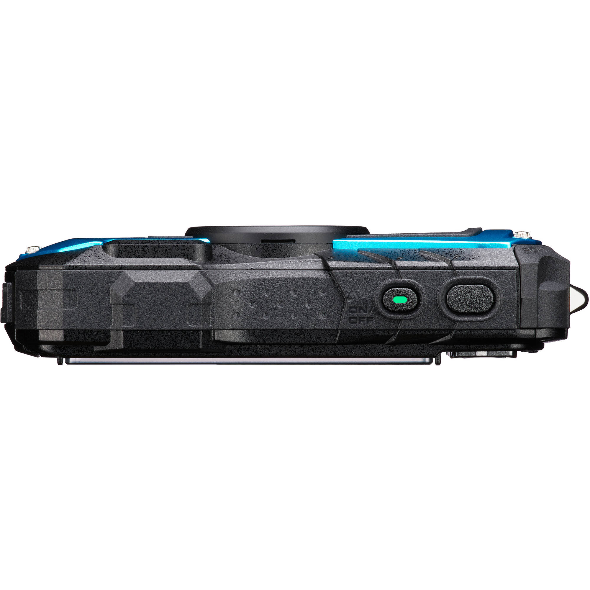 Pentax WG-90 rugged waterproof blue camera with 16MP sensor, 5x optical zoom, 1cm macro mode, and 2.7-inch AR-coated LCD.