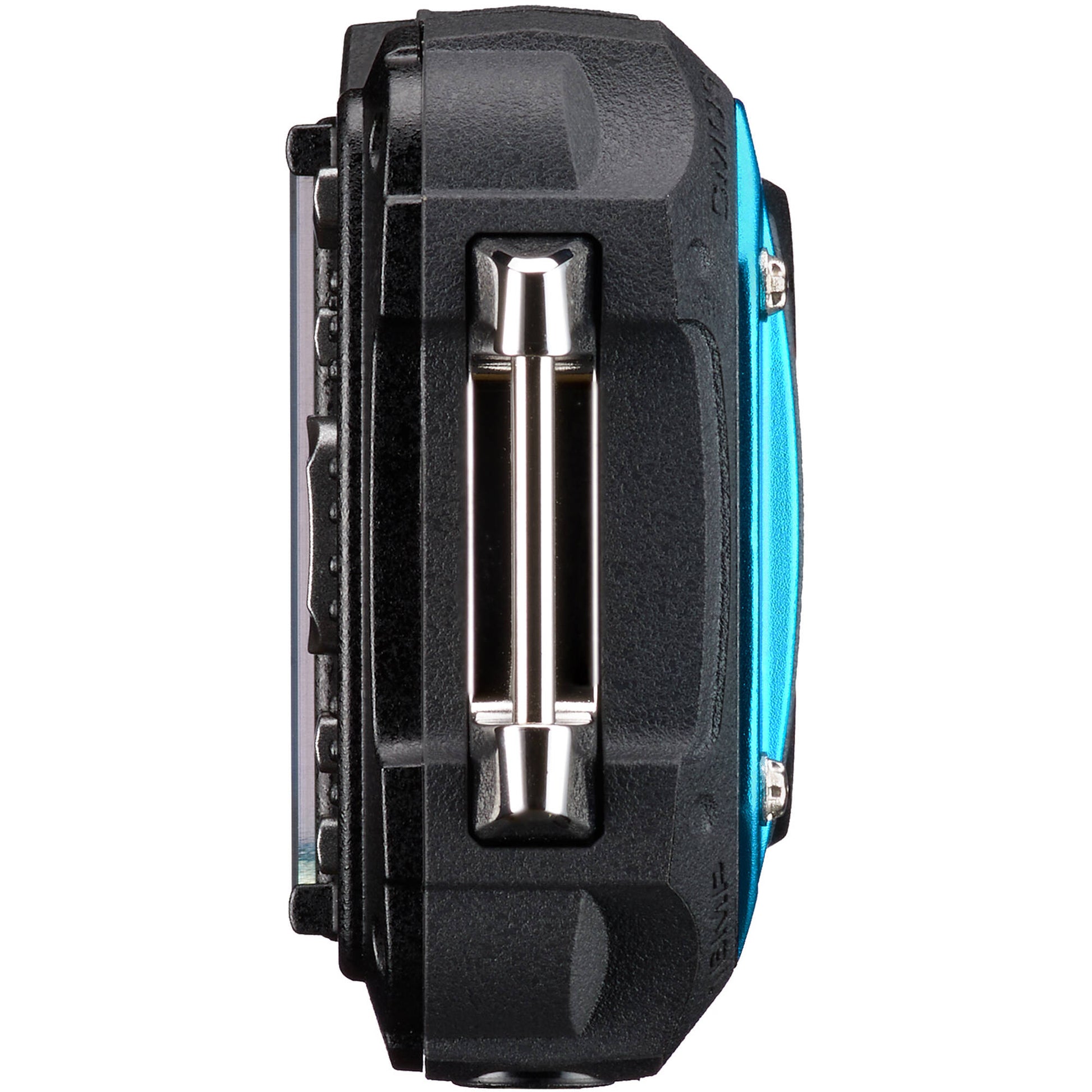 Pentax WG-90 rugged waterproof blue camera with 16MP sensor, 5x optical zoom, 1cm macro mode, and 2.7-inch AR-coated LCD.
