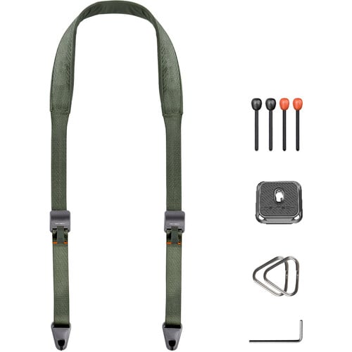 PGYTECH Camera Strap in Fern Green with quick-release clips and adjustable padded shoulder support, designed for DSLR and mirrorless cameras.
