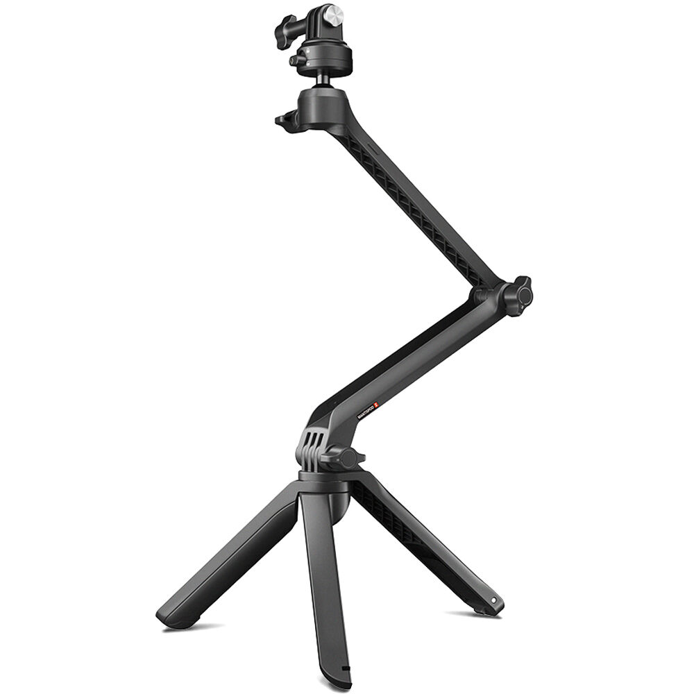 PGYTECH CapLock MantisPod Z tripod with 3-section arm, ball head with 360° rotation and 86° tilt, supports up to 1kg, and converts to handheld camera grip with five shooting modes.