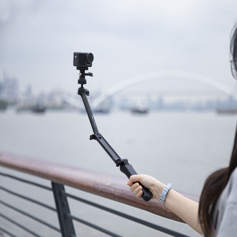 PGYTECH CapLock MantisPod Z tripod with 3-section arm, ball head with 360° rotation and 86° tilt, supports up to 1kg, and converts to handheld camera grip with five shooting modes.