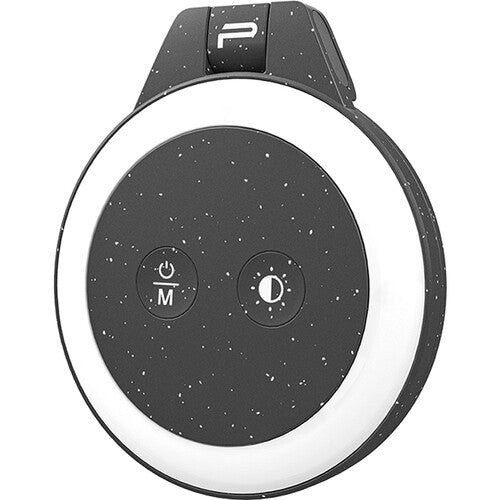 PGYTECH MagGlow Phone Fill Light in black with 34 high-brightness LEDs, built-in 300mAh battery for 30 minutes run time, 290° rotatable hinge, and Type-C charging.
