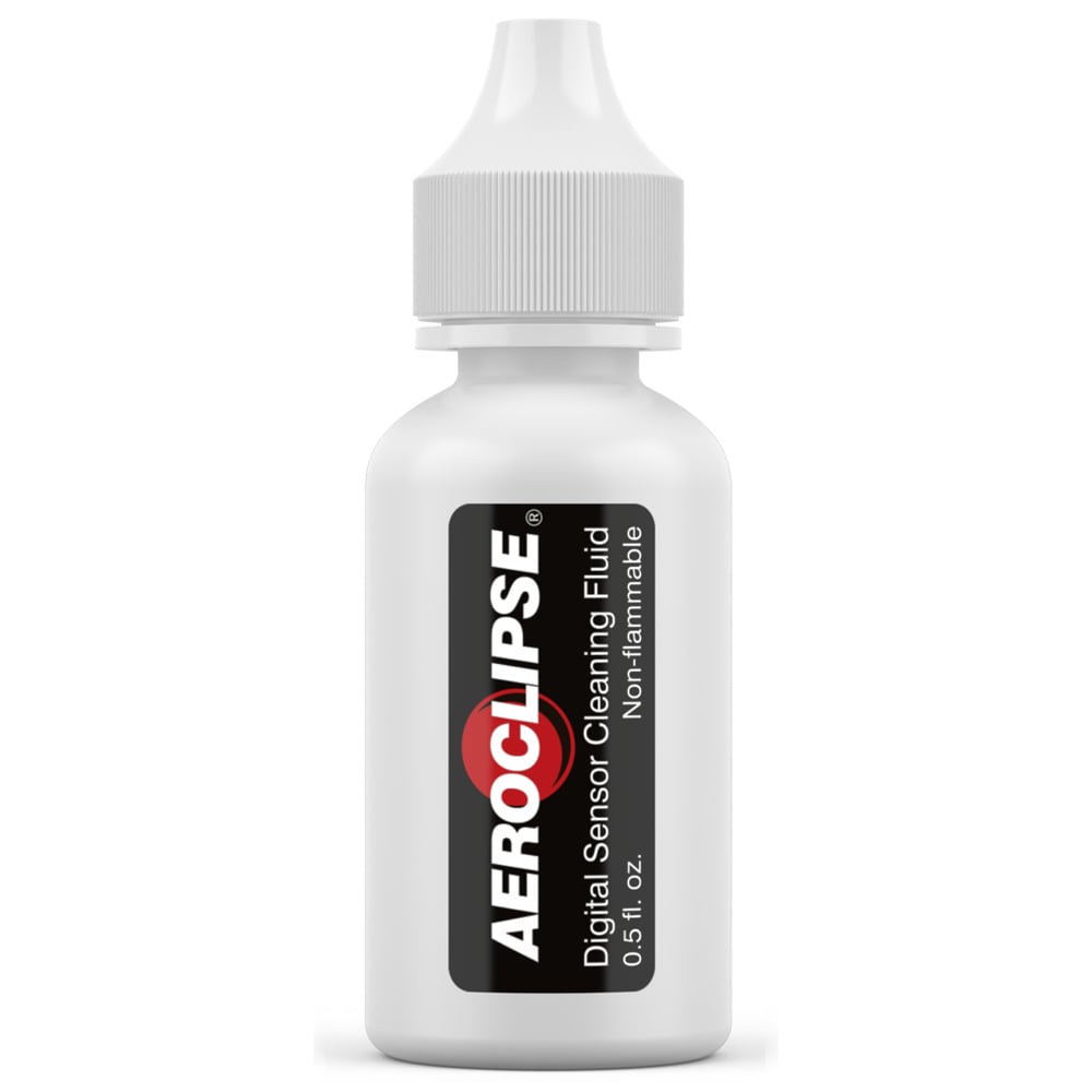 Aeroclip digital sensor cleaning fluid bottle on a white background