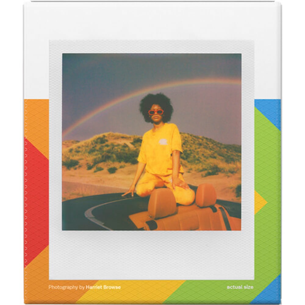 Polaroid Go Colour Film Double Pack with 16 instant color photos, glossy white frames, ISO 640, 66.6 x 53.9mm format, and 10-15 minutes development time for Polaroid Go camera.