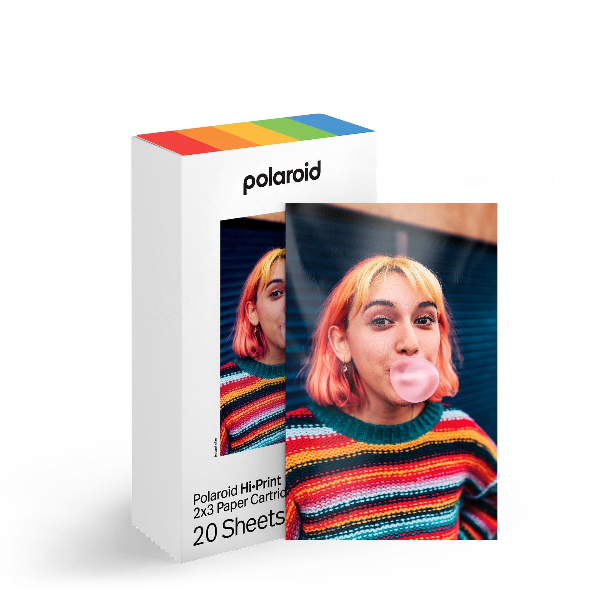 Polaroid Hi-Print 2x3 Paper Cartridge Gen 2 with 20 sticky-back photo sheets (10 per cartridge), made from 99% recycled materials, 54 x 86 mm size, for Polaroid Hi-Print Pocket Photo Printer.