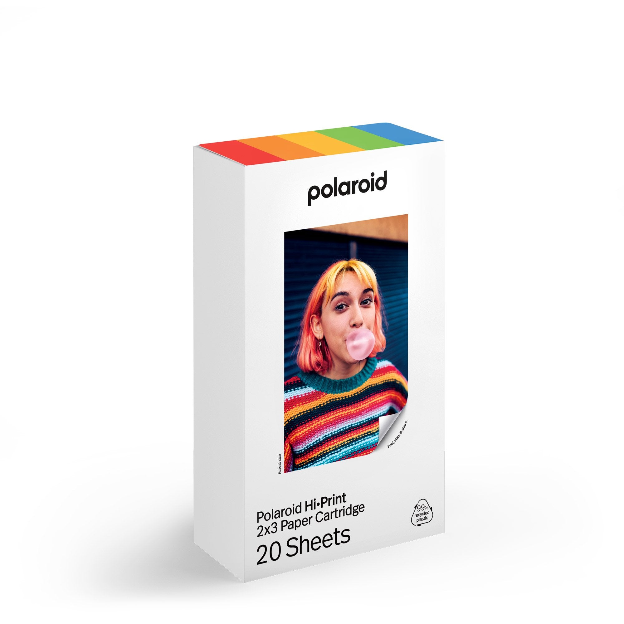 Polaroid Hi-Print 2x3 Paper Cartridge Gen 2 with 20 sticky-back photo sheets (10 per cartridge), made from 99% recycled materials, 54 x 86 mm size, for Polaroid Hi-Print Pocket Photo Printer.