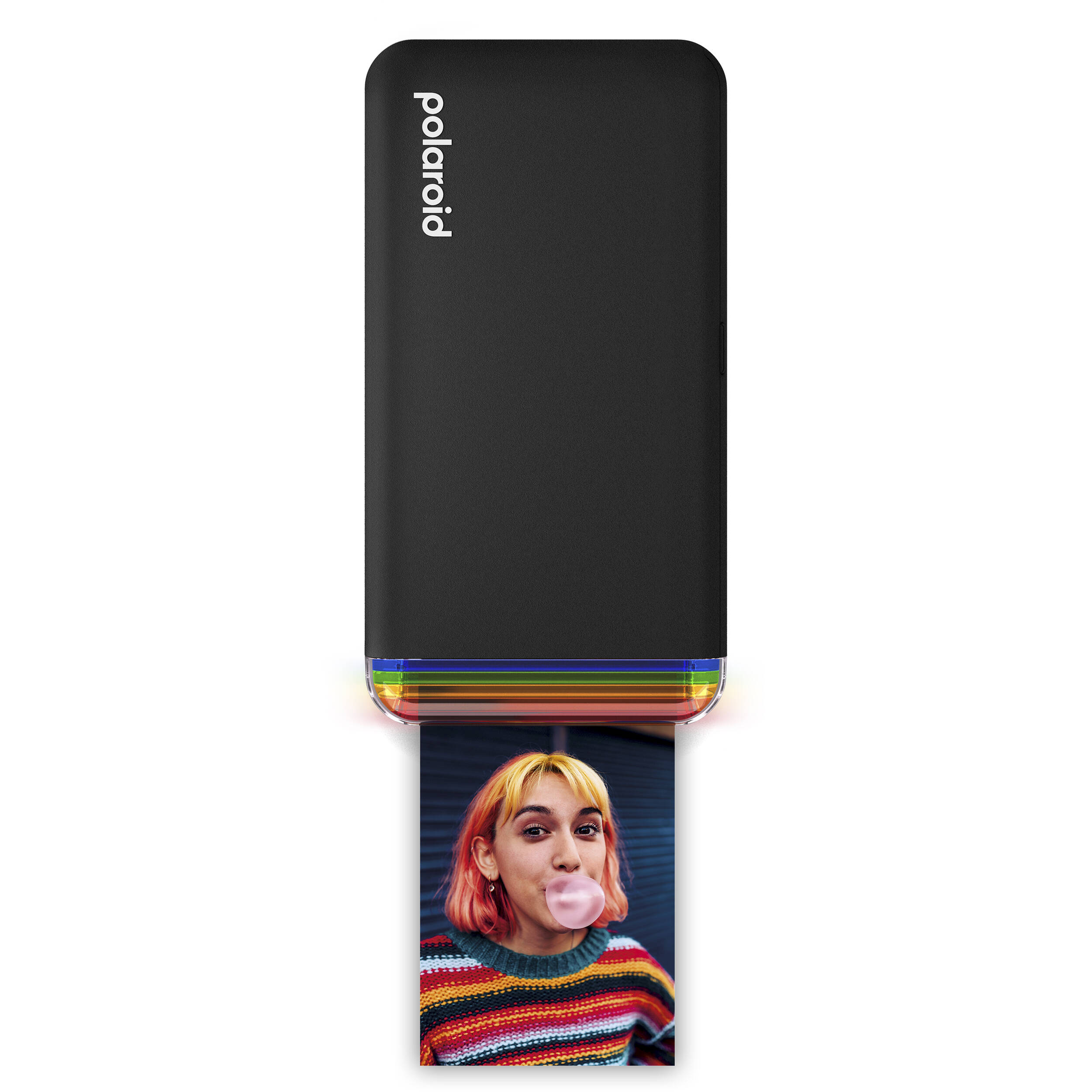 Polaroid Hi-Print 2x3 Pocket Photo Printer Gen 2 Everything Box in black, Bluetooth-enabled with rechargeable 620mAh battery, dye sublimation printing, 291 dpi resolution, prints 2.1 x 3.4 inch sticky-back photos, made with 30% recycled materials, includes 2 paper cartridges (40 sheets).