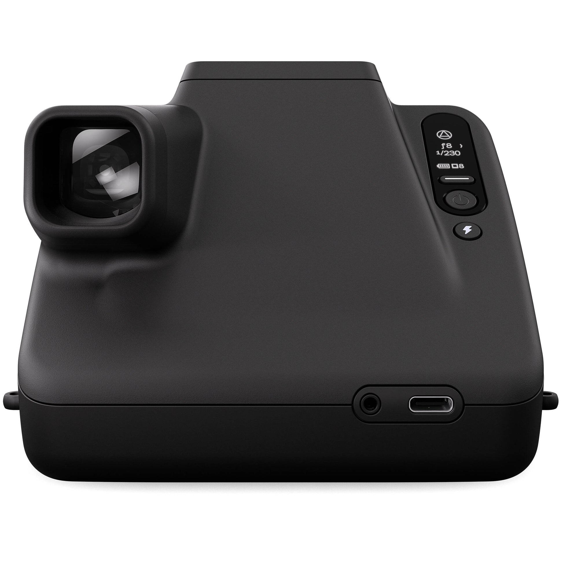 Polaroid I-2 Instant Camera with 98mm f/8 lens, LiDAR autofocus, manual and auto exposure modes, built-in flash, Bluetooth remote control, optical viewfinder with LCD info display, rechargeable battery, and robust aluminum alloy body.