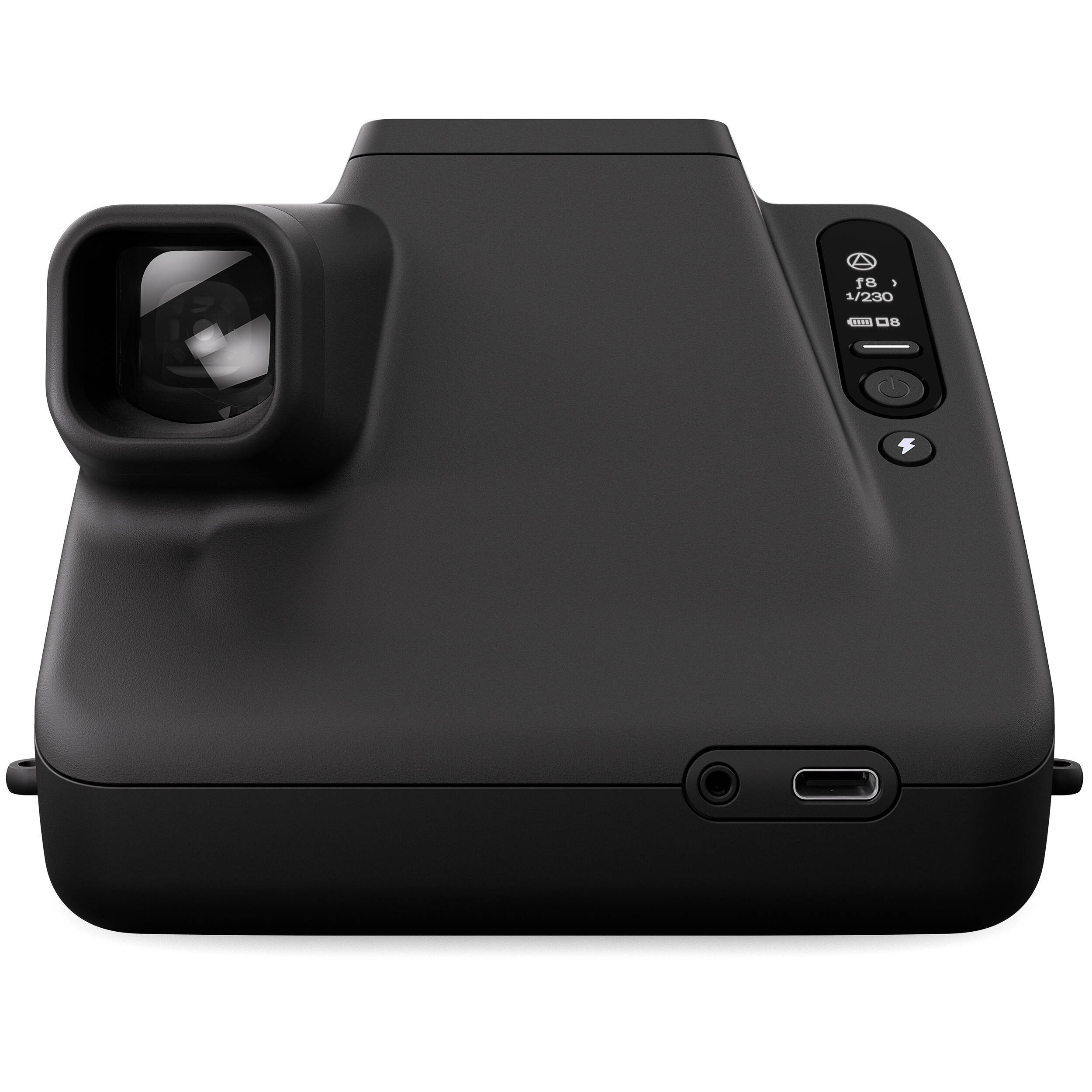 Polaroid I-2 Instant Camera with 98mm f/8 lens, LiDAR autofocus, manual and auto exposure modes, built-in flash, Bluetooth remote control, optical viewfinder with LCD info display, rechargeable battery, and robust aluminum alloy body.