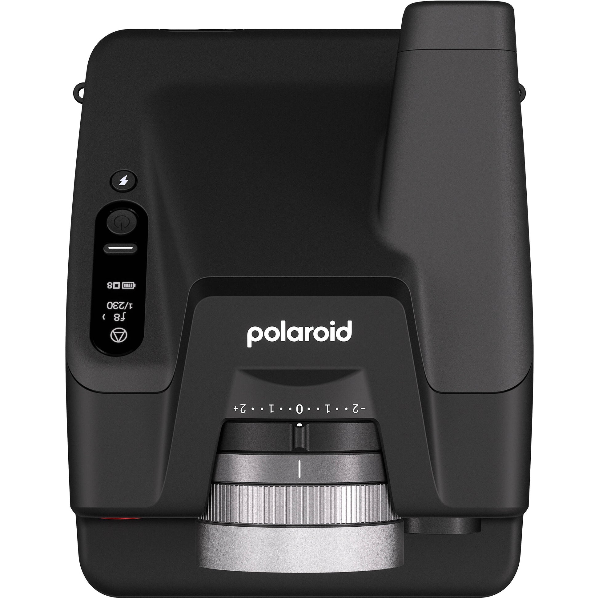 Polaroid I-2 Instant Camera with 98mm f/8 lens, LiDAR autofocus, manual and auto exposure modes, built-in flash, Bluetooth remote control, optical viewfinder with LCD info display, rechargeable battery, and robust aluminum alloy body.