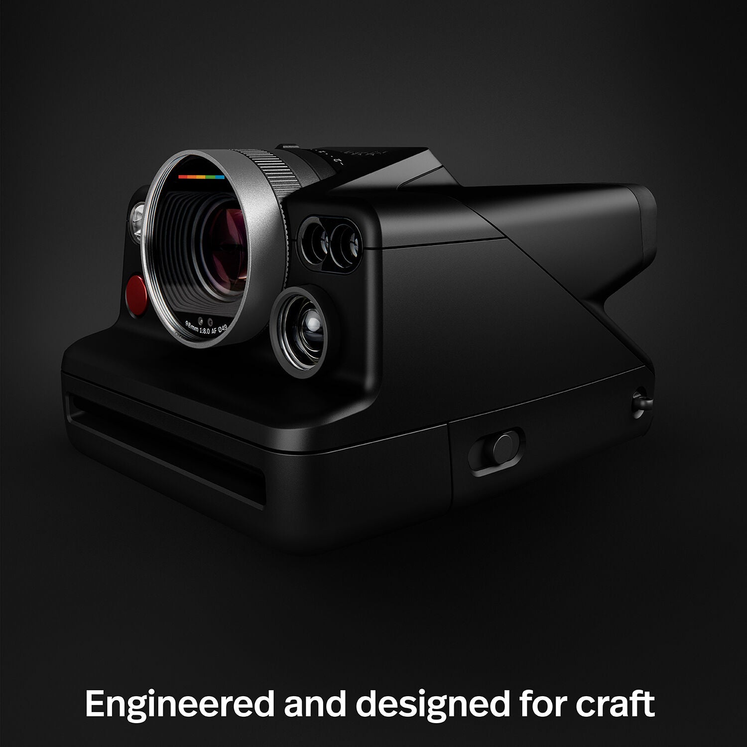 Polaroid I-2 Instant Camera with 98mm f/8 lens, LiDAR autofocus, manual and auto exposure modes, built-in flash, Bluetooth remote control, optical viewfinder with LCD info display, rechargeable battery, and robust aluminum alloy body.