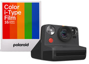 Polaroid Now Generation 2 i-Type Instant Camera Everything Box in black with 2-lens autofocus, self-timer, double exposure mode, built-in flash, rechargeable battery, includes wrist strap, USB-C cable, and 16-exposure Polaroid i-Type color film.