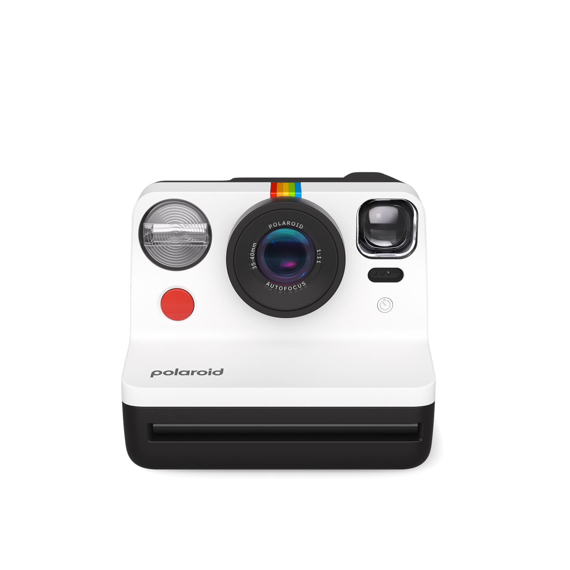 Polaroid Now Generation 2 i-Type Instant Camera Everything Box in black and white, with 2-lens autofocus, double exposure and self-timer modes, built-in flash, rechargeable battery, wrist strap, USB-C charging, and includes 16 exposure film pack.