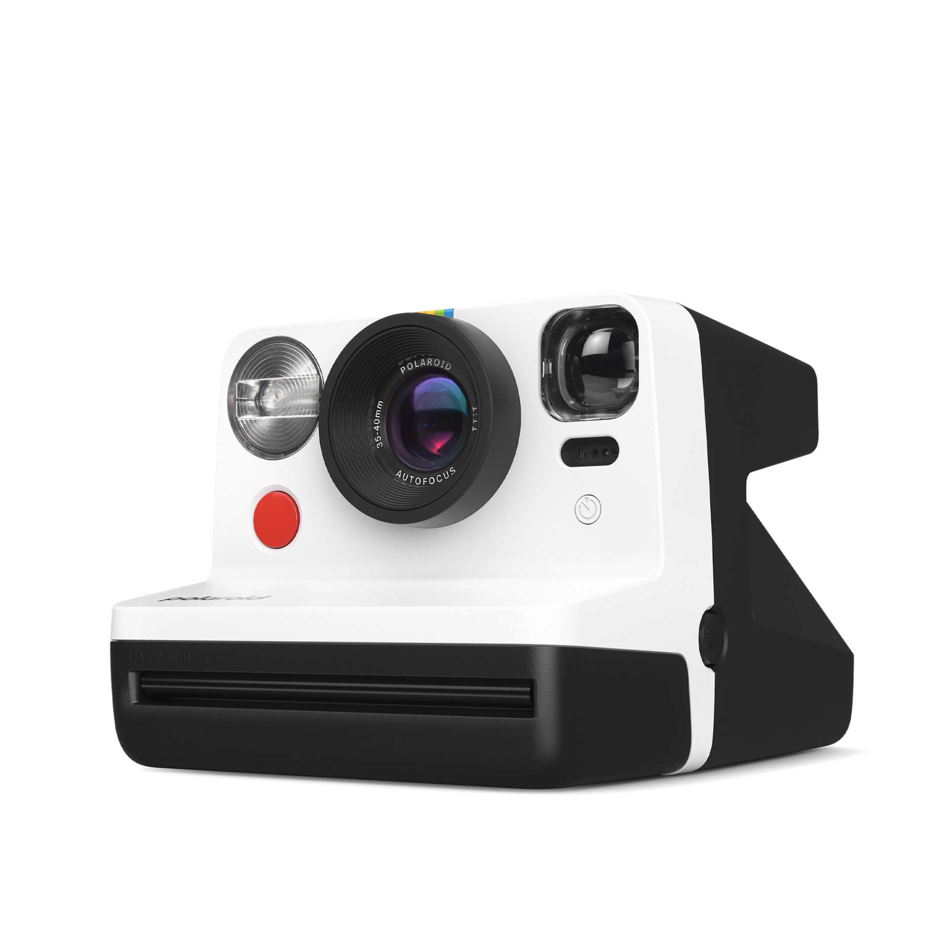 Polaroid Now Generation 2 i-Type Instant Camera Everything Box in black and white, with 2-lens autofocus, double exposure and self-timer modes, built-in flash, rechargeable battery, wrist strap, USB-C charging, and includes 16 exposure film pack.