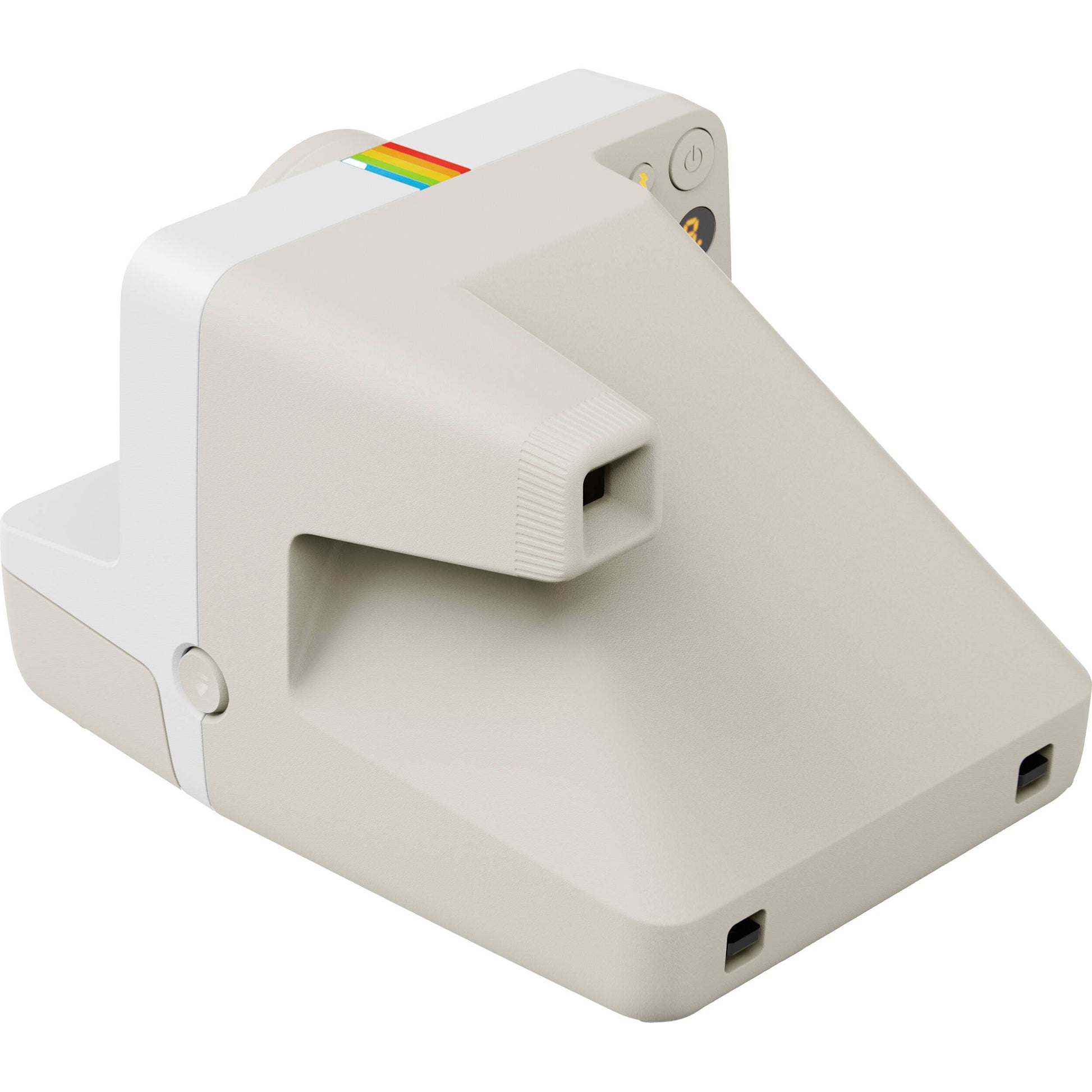 Polaroid Now Generation 3 Starter Set in white featuring upgraded two-lens autofocus, double exposure and self-timer modes, built-in tripod mount, USB-C rechargeable battery, made with 40% recycled plastics, compatible with Polaroid i-Type and 600 film.