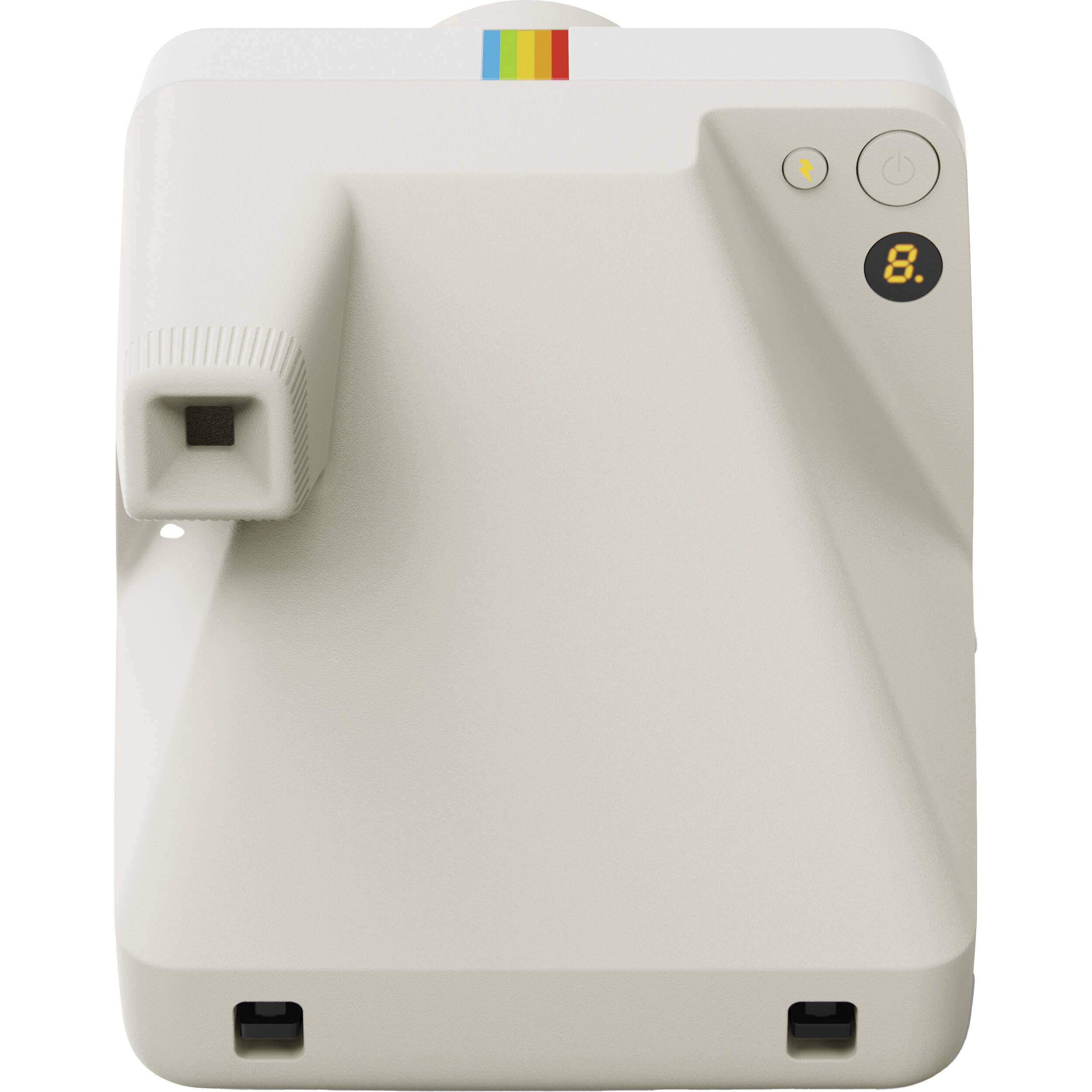 Polaroid Now Generation 3 Starter Set in white featuring upgraded two-lens autofocus, double exposure and self-timer modes, built-in tripod mount, USB-C rechargeable battery, made with 40% recycled plastics, compatible with Polaroid i-Type and 600 film.