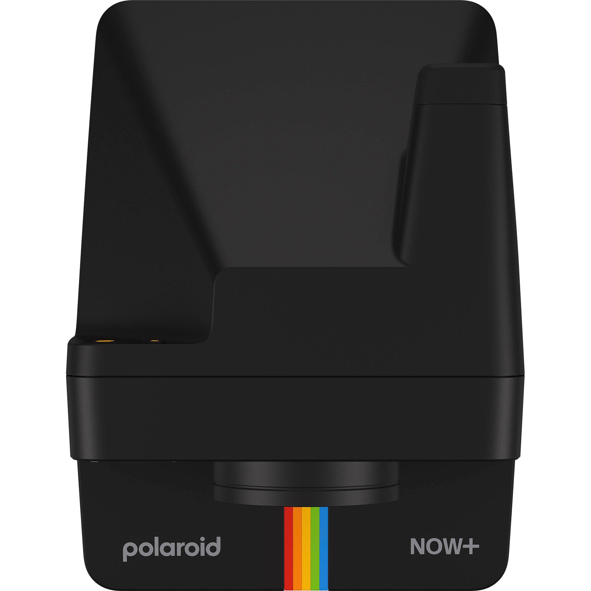 Polaroid Now Generation 2 Starter Set in black featuring classic design with 2-lens autofocus, self-timer and double exposure modes, built-in flash, rechargeable battery, made with 40% recycled materials, includes USB-C charging cable, wrist strap, and two packs of Polaroid i-Type instant film.