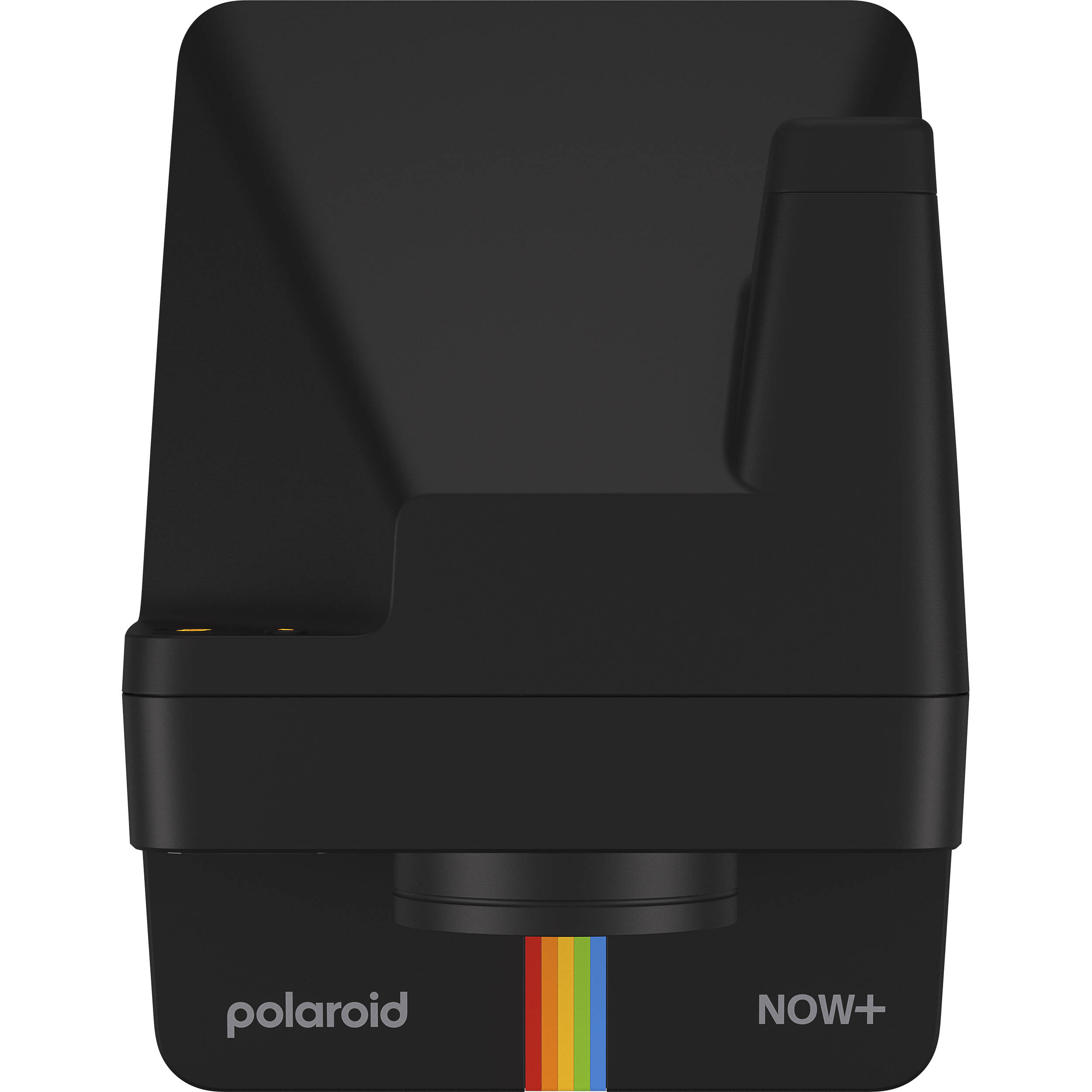 Polaroid Now Generation 2 Starter Set in black featuring classic design with 2-lens autofocus, self-timer and double exposure modes, built-in flash, rechargeable battery, made with 40% recycled materials, includes USB-C charging cable, wrist strap, and two packs of Polaroid i-Type instant film.
