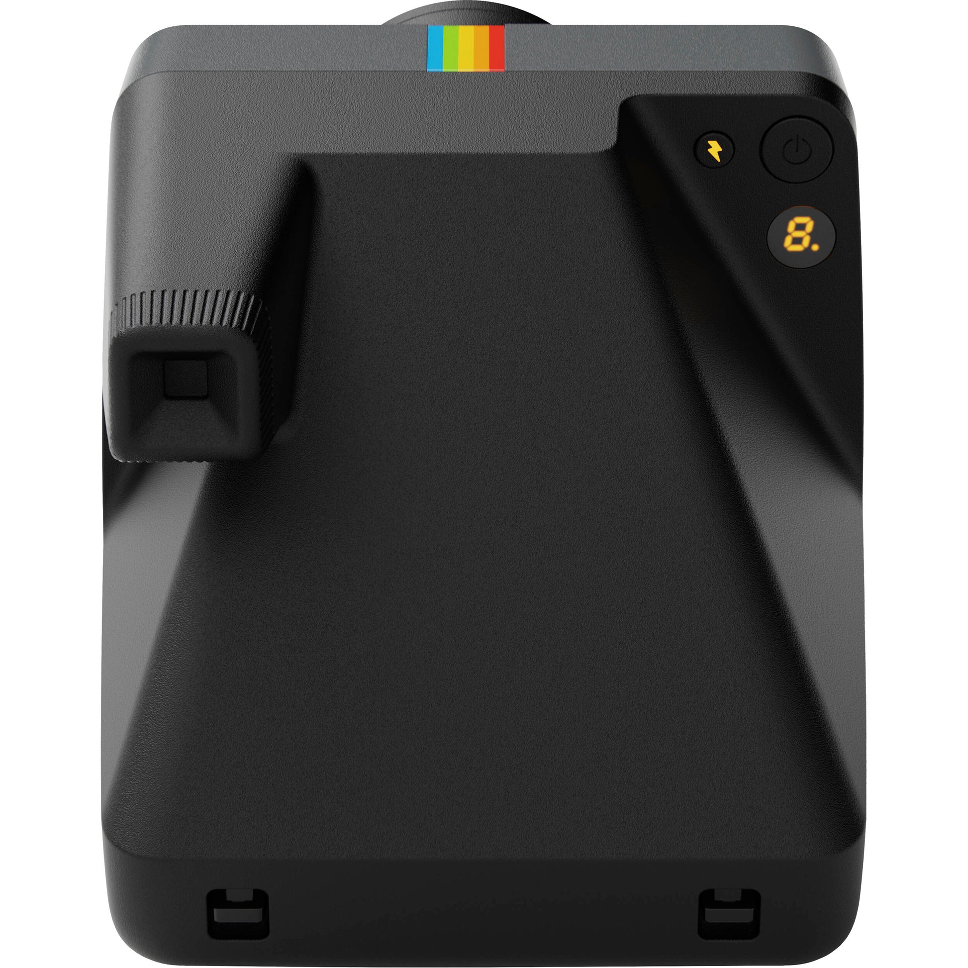 Polaroid Now+ Generation 3 Starter Set in black with two-lens autofocus system, aperture priority and manual modes via app control, self-timer and double exposure features, built-in flash, USB-C rechargeable battery, tripod mount, made with 40% recycled materials, compatible with Polaroid i-Type and 600 film.