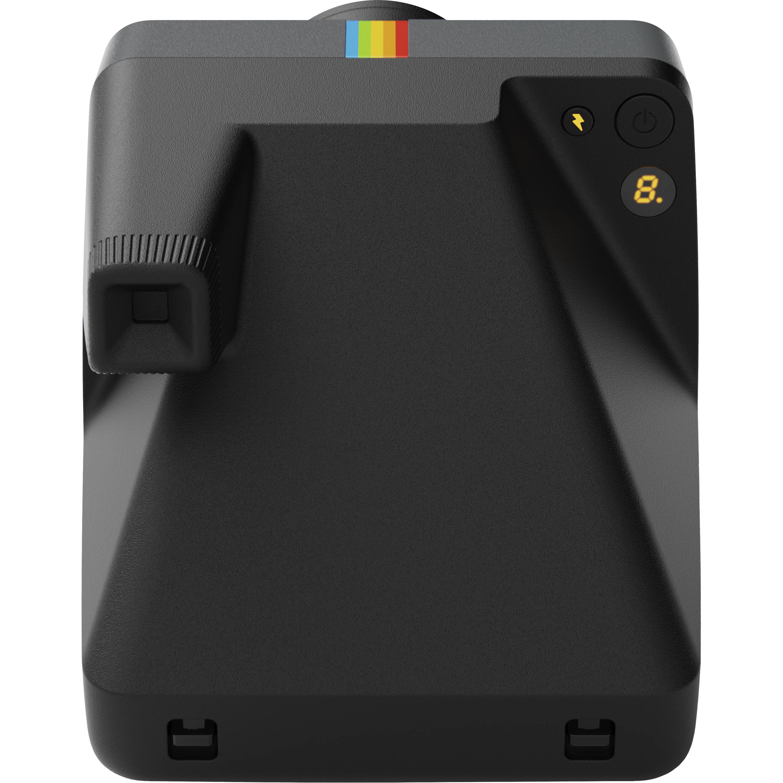 Polaroid Now+ Generation 3 Starter Set in black with two-lens autofocus system, aperture priority and manual modes via app control, self-timer and double exposure features, built-in flash, USB-C rechargeable battery, tripod mount, made with 40% recycled materials, compatible with Polaroid i-Type and 600 film.