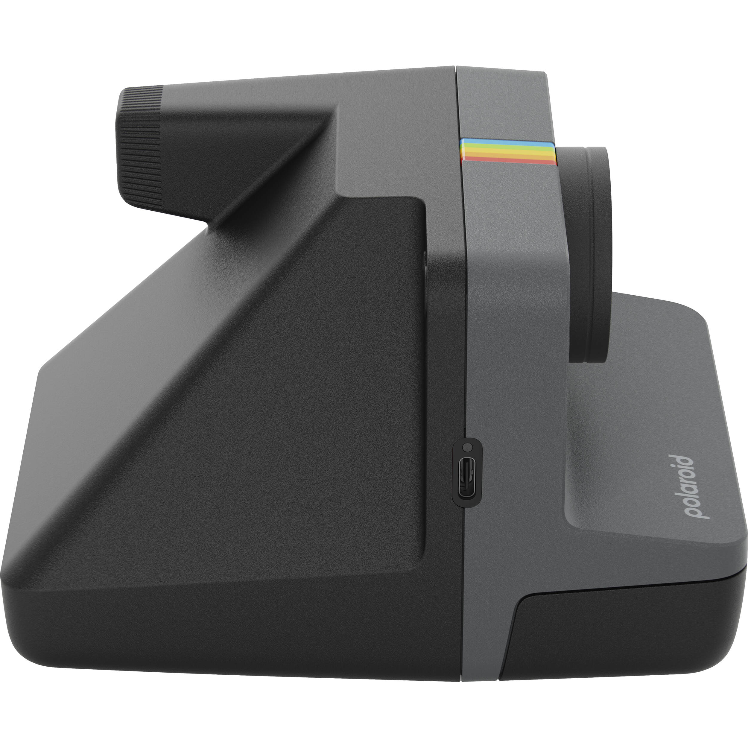 Polaroid Now+ Generation 3 Starter Set in black with two-lens autofocus system, aperture priority and manual modes via app control, self-timer and double exposure features, built-in flash, USB-C rechargeable battery, tripod mount, made with 40% recycled materials, compatible with Polaroid i-Type and 600 film.