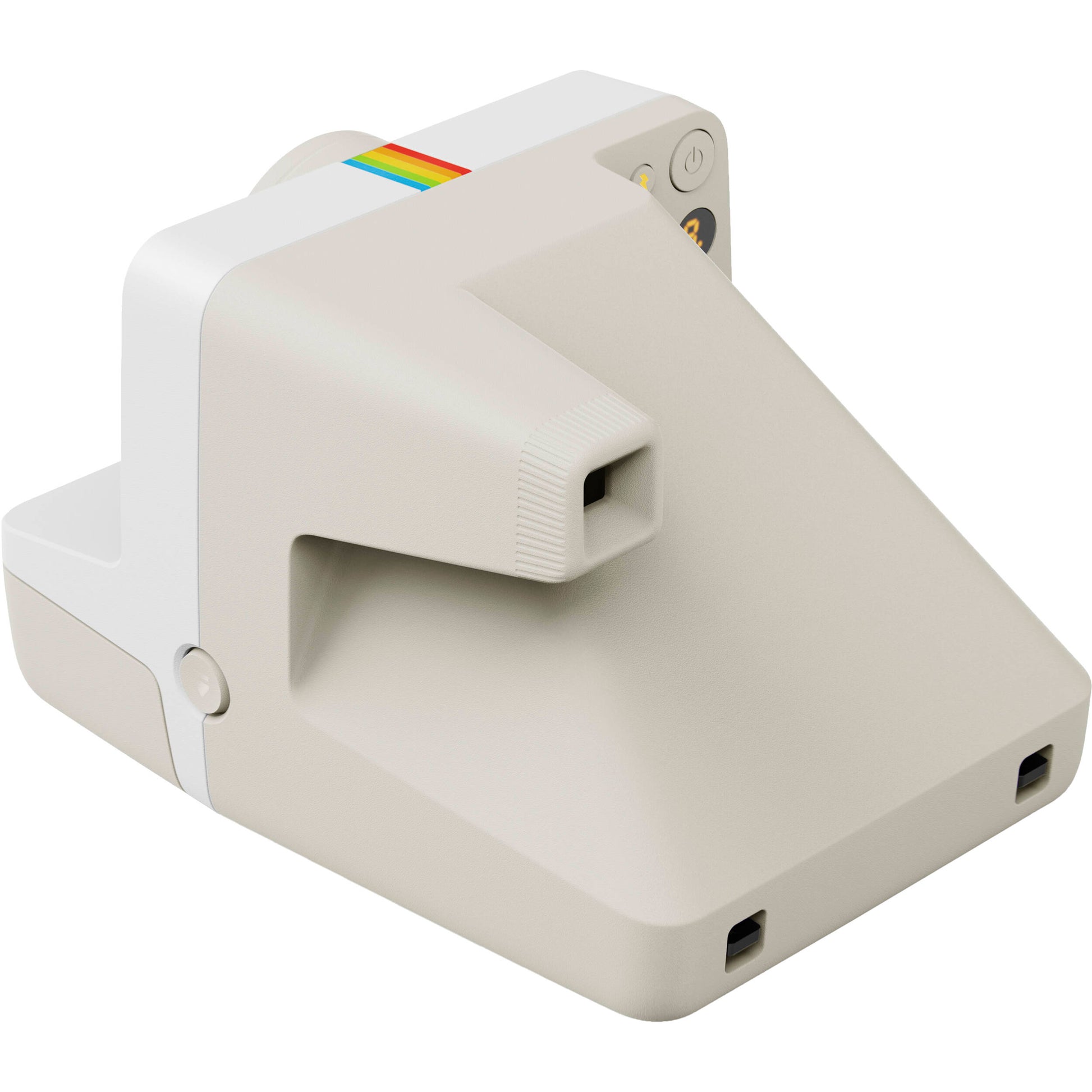 Polaroid Now+ Generation 3 Starter Set in white with upgraded two-lens autofocus, six apertures from f/11 to f/64, Bluetooth app control for remote shutter and manual modes, self-timer, double exposure, built-in flash, USB-C rechargeable battery, and made with 40% recycled materials."