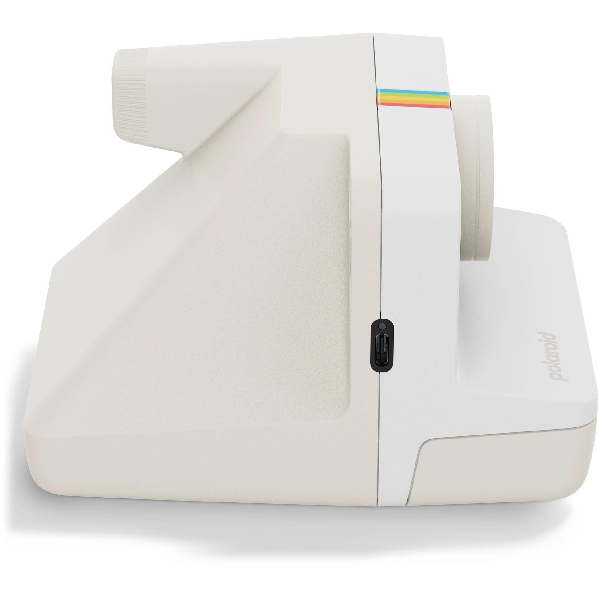 Polaroid Now+ Generation 3 Starter Set in white with upgraded two-lens autofocus, six apertures from f/11 to f/64, Bluetooth app control for remote shutter and manual modes, self-timer, double exposure, built-in flash, USB-C rechargeable battery, and made with 40% recycled materials."