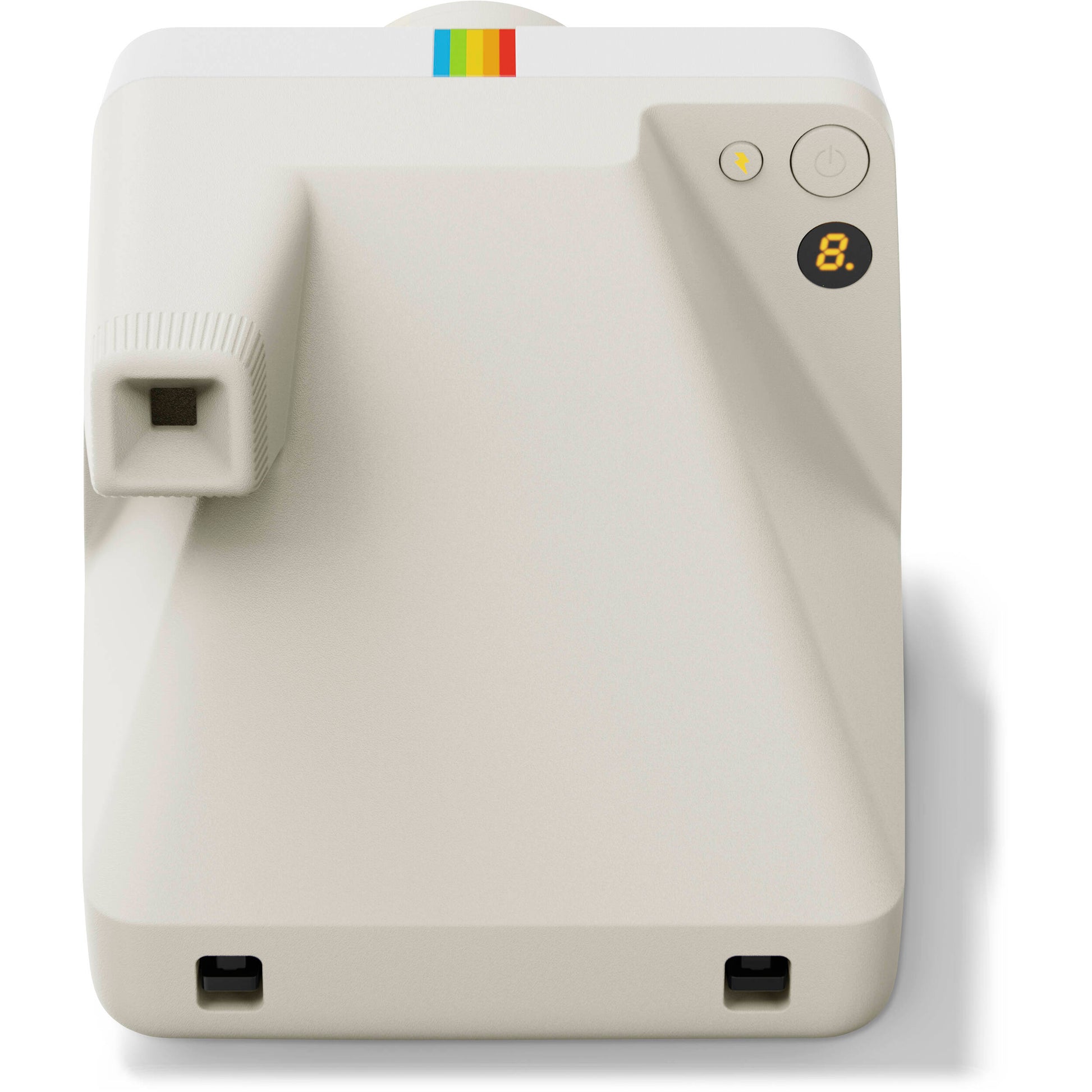 Polaroid Now+ Generation 3 Starter Set in white with upgraded two-lens autofocus, six apertures from f/11 to f/64, Bluetooth app control for remote shutter and manual modes, self-timer, double exposure, built-in flash, USB-C rechargeable battery, and made with 40% recycled materials."