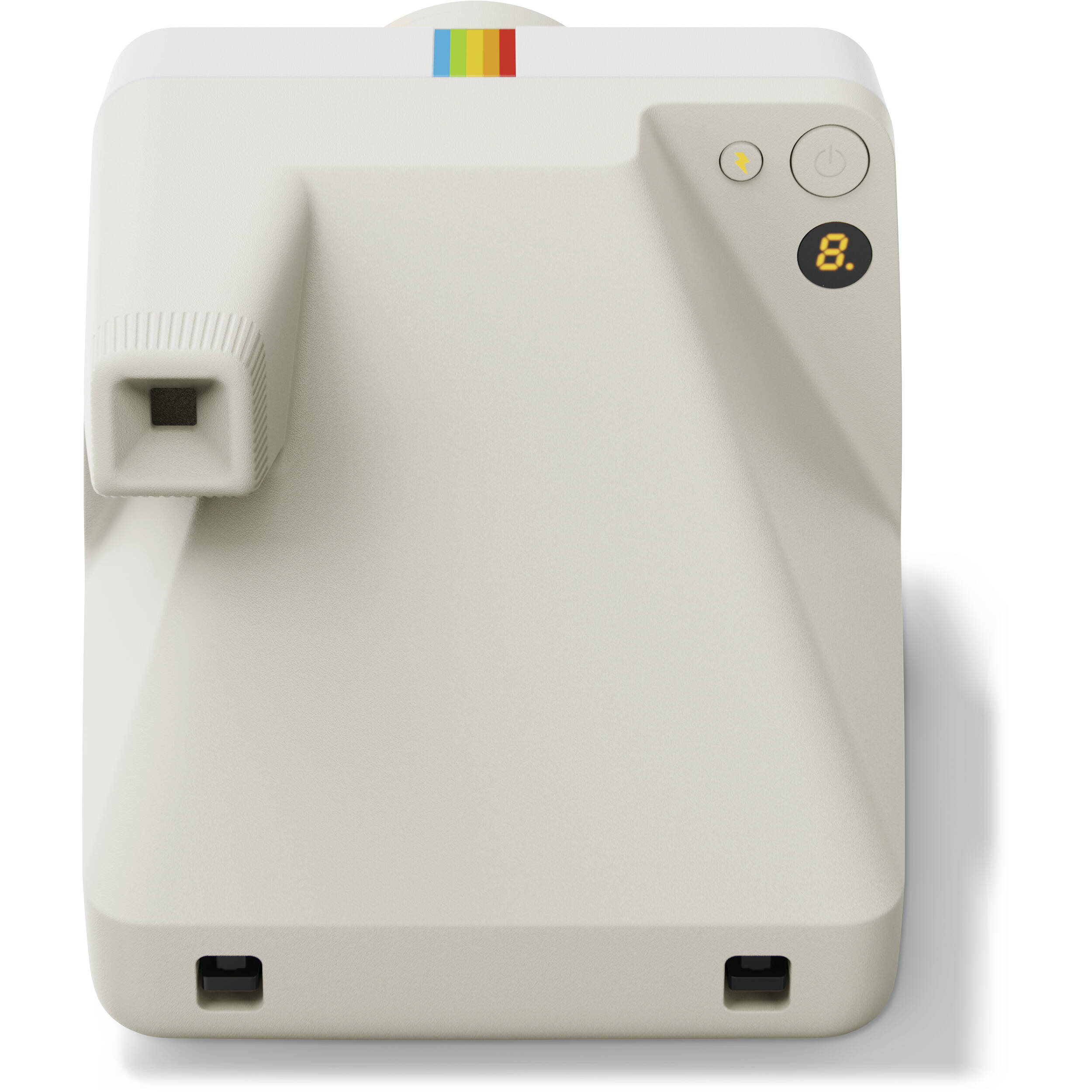 Polaroid Now+ Generation 3 Starter Set in white with upgraded two-lens autofocus, six apertures from f/11 to f/64, Bluetooth app control for remote shutter and manual modes, self-timer, double exposure, built-in flash, USB-C rechargeable battery, and made with 40% recycled materials."