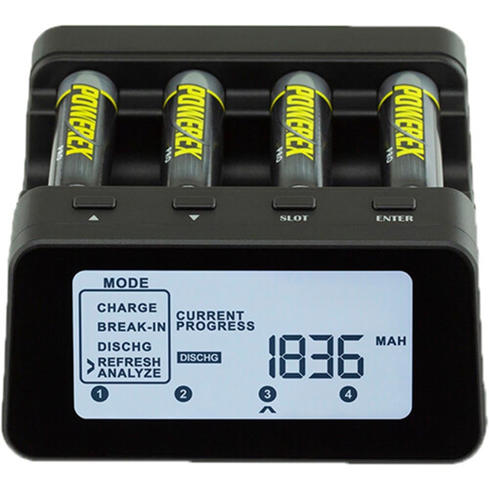 Powerex MH-C9000Pro – a professional charger-analyser for AA/AAA NiMH batteries, offering advanced charging, refreshing, and capacity testing functions.