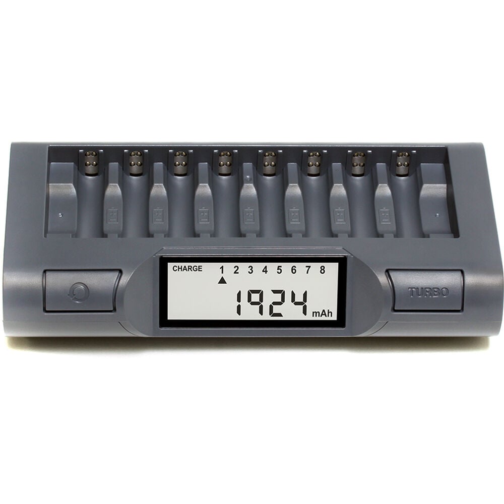 Powerex MH-C940 Charger-Analyser for AA and AAA NiMH/NiCd rechargeable batteries with LCD display.
