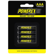Powerex 4-pack AAA 1.2V 2600mAh rechargeable NiMH batteries, precharged and ready to use.