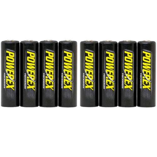 Powerex Precharged Rechargeable AA 2600mAh Batteries (2x 4-Pack) – reliable, high-capacity AA batteries ready to use for cameras, flashes, and other devices.