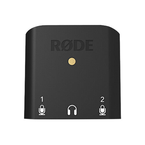 RØDE AI-Micro Ultra-Compact USB Type-C Audio Interface with dual 3.5mm inputs, USB connectivity, and compatibility with smartphones, tablets, and computers.