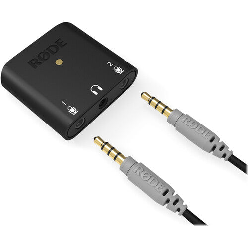 RØDE AI-Micro Ultra-Compact USB Type-C Audio Interface with dual 3.5mm inputs, USB connectivity, and compatibility with smartphones, tablets, and computers.