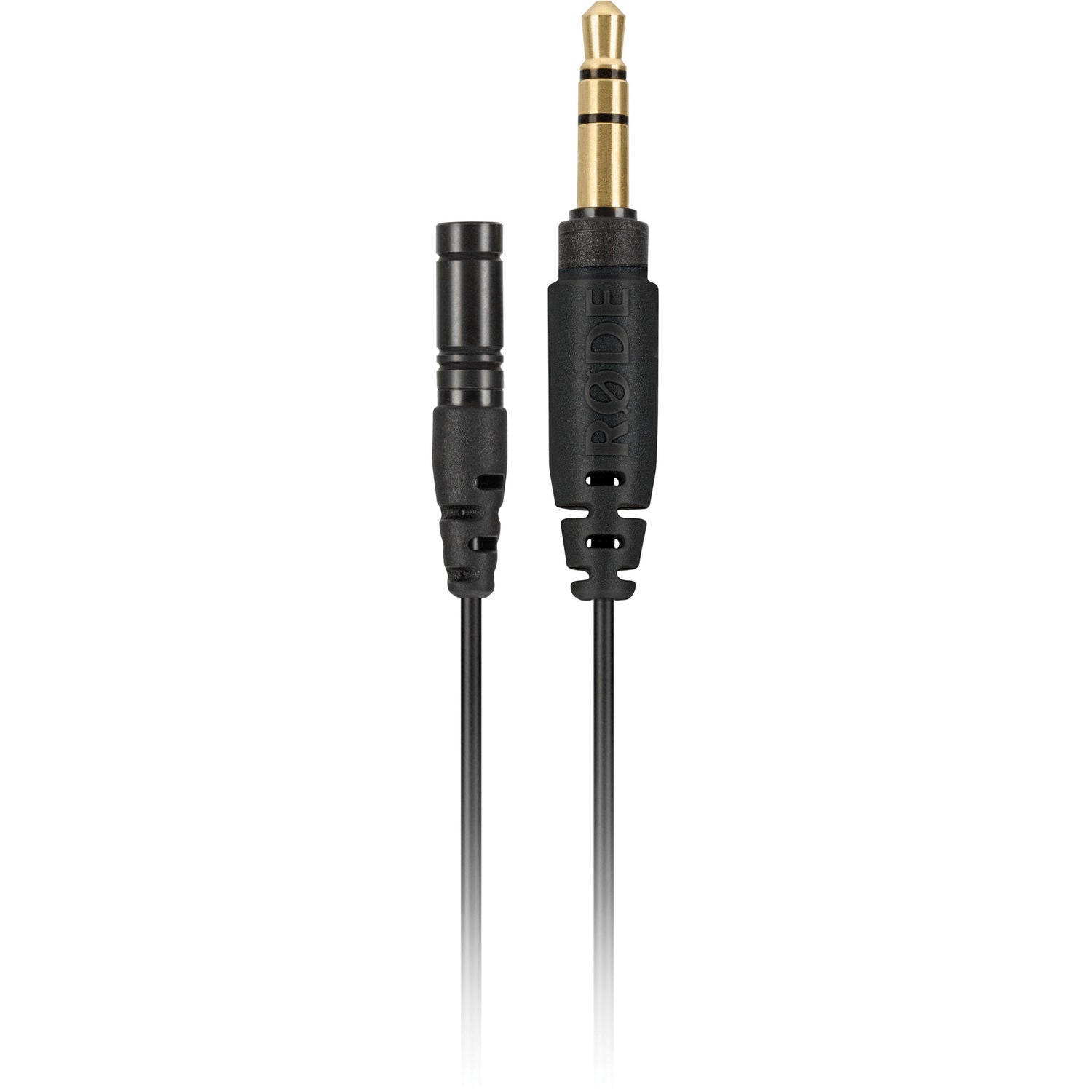 Rode microphone with 3.5mm plug on a white background