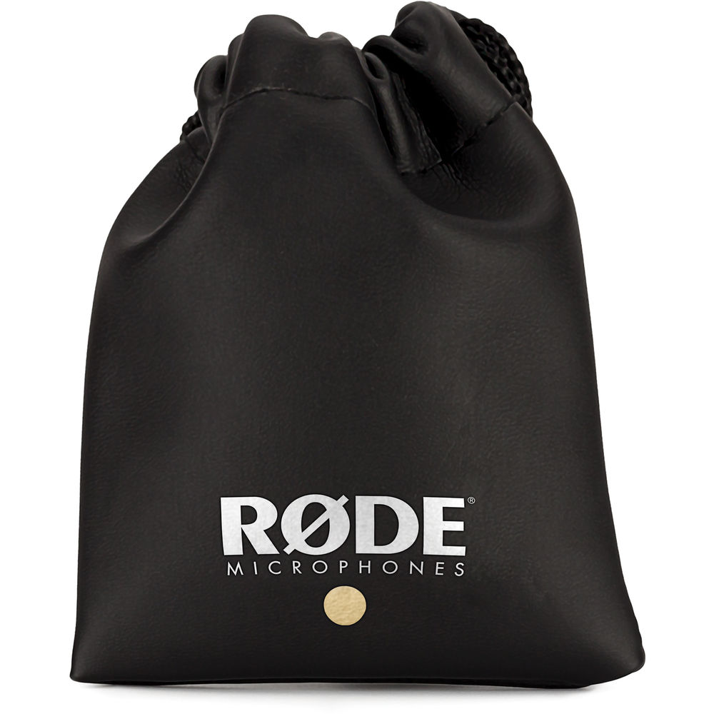 Black drawstring bag with Røde Microphones logo on a white background
