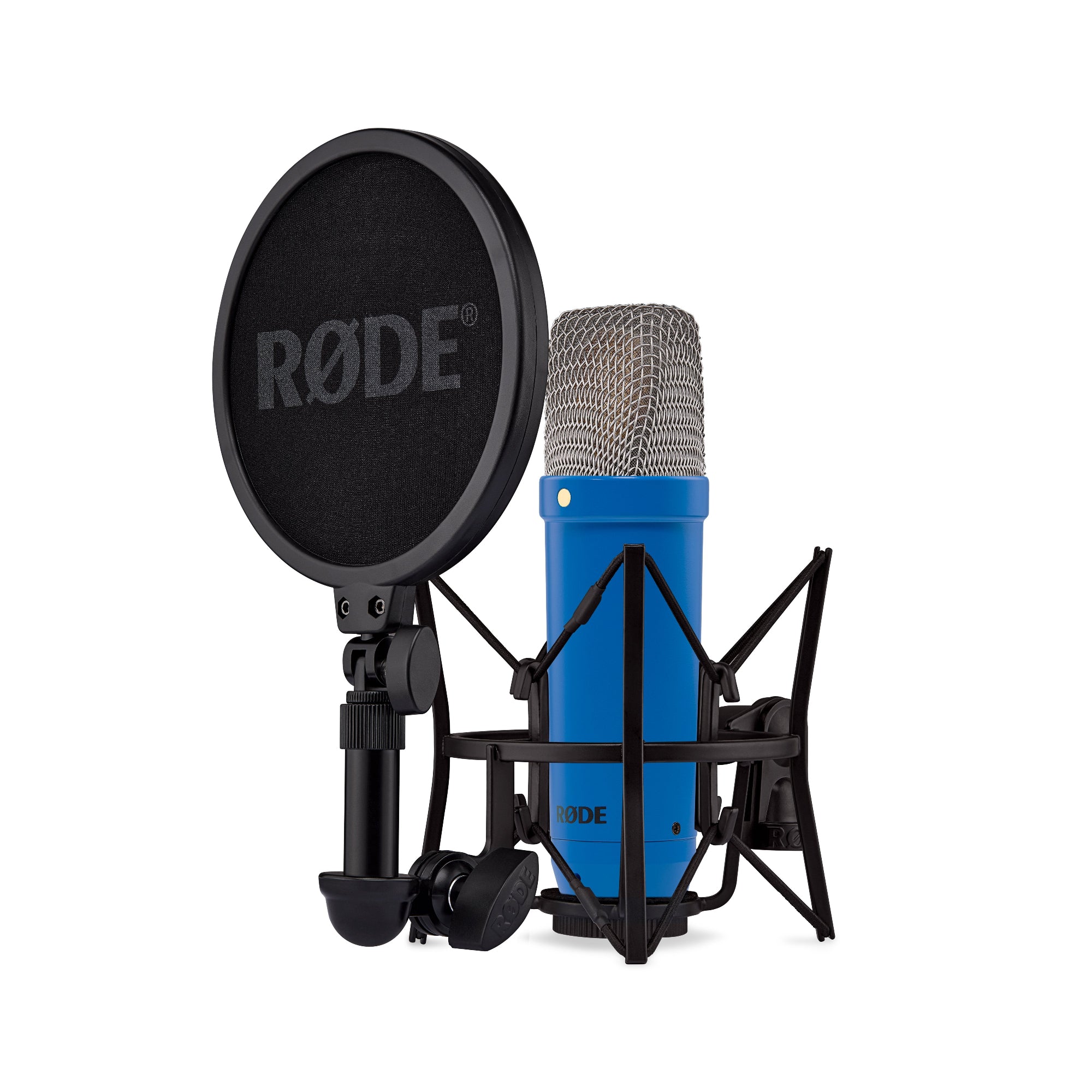 The iconic RODE NT1 large-diaphragm studio condenser microphone delivers rich bass, detailed midrange, and clear highs.