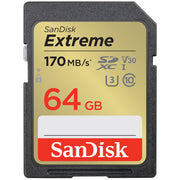 SanDisk Extreme 64GB SD card on a white background