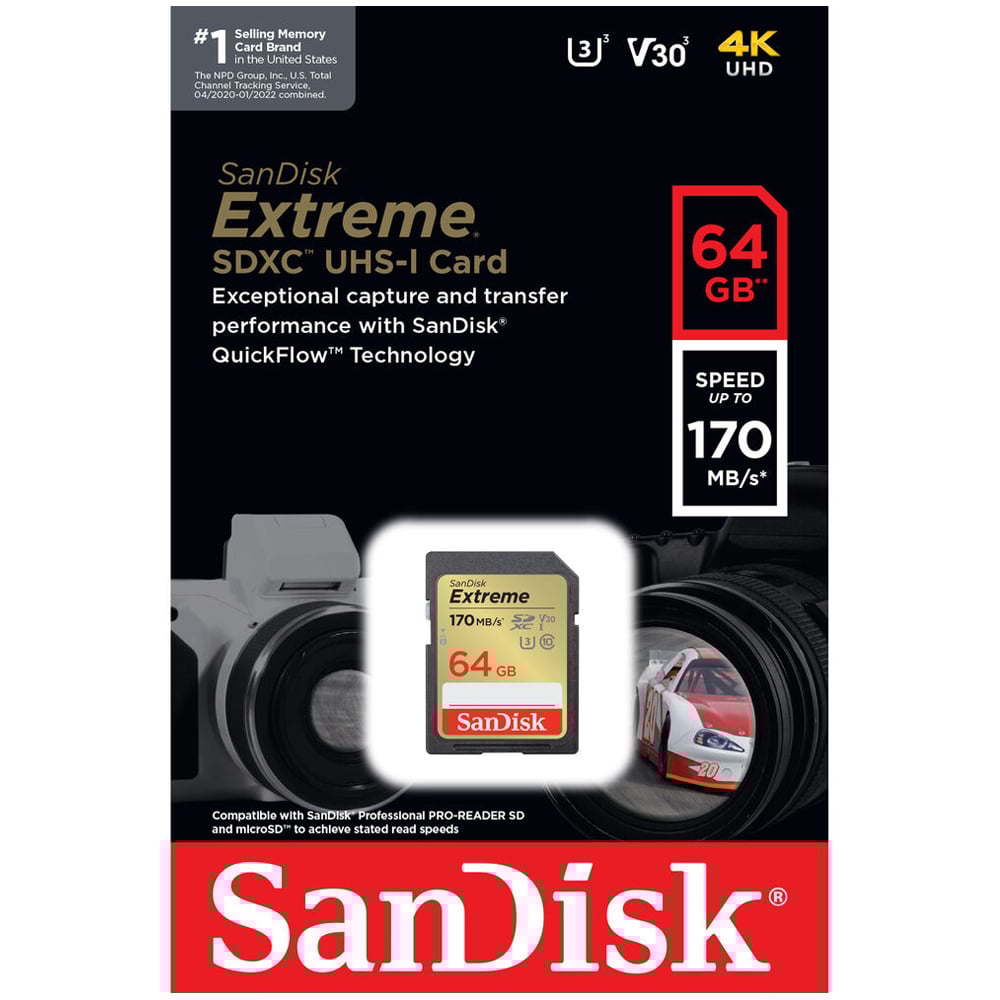 SanDisk 64GB Extreme SD Card 170MB/s is a timesaving SD card. It ensures the safety of your work with data recovery software that lets you restore lost images