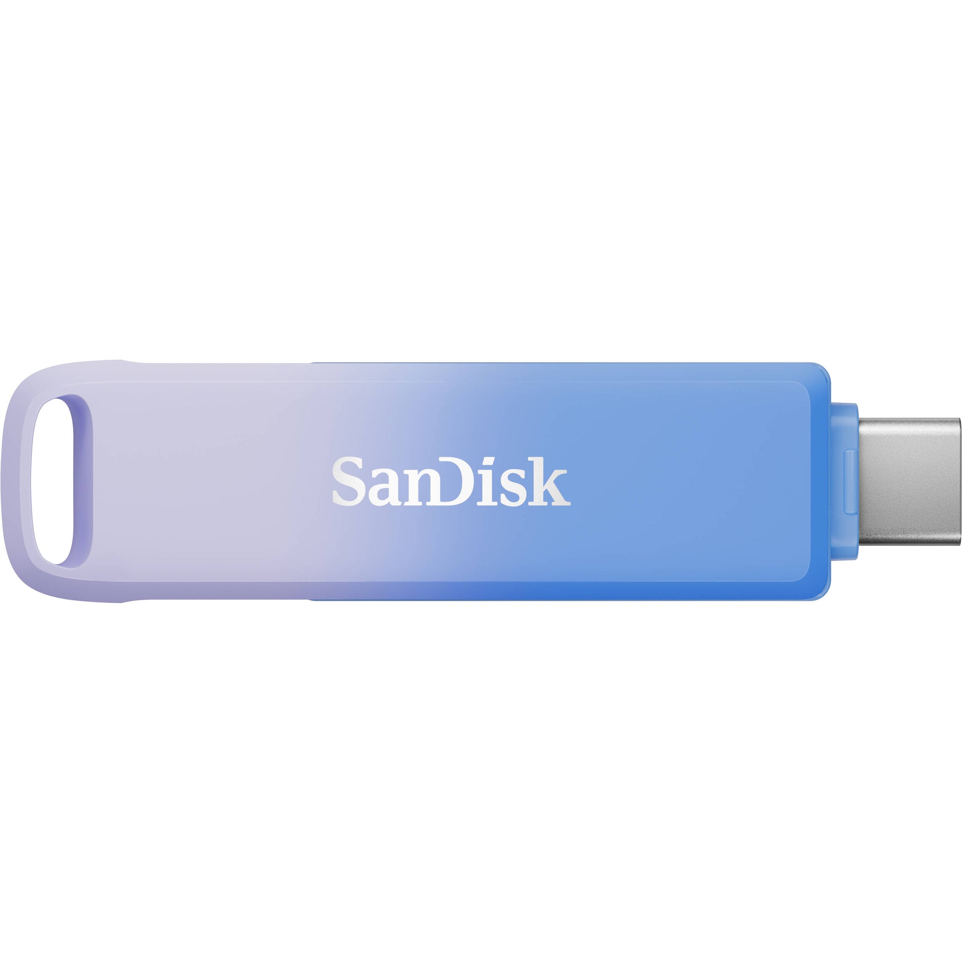SanDisk Creator Phone Drive 128GB with USB Type-C and Lightning connectors, USB 3.2 Gen 1 interface, max read speed 90 MB/s, compact metal body, compatible with iOS 13+, Android 8+, Windows 10+, and macOS 12+, includes three months of Adobe Lightroom.