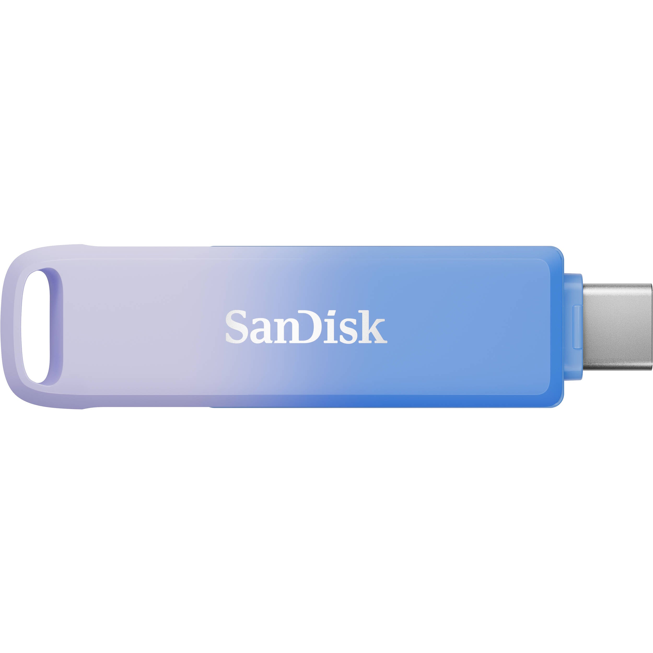 SanDisk Creator Phone Drive 128GB with USB Type-C and Lightning connectors, USB 3.2 Gen 1 interface, max read speed 90 MB/s, compact metal body, compatible with iOS 13+, Android 8+, Windows 10+, and macOS 12+, includes three months of Adobe Lightroom.