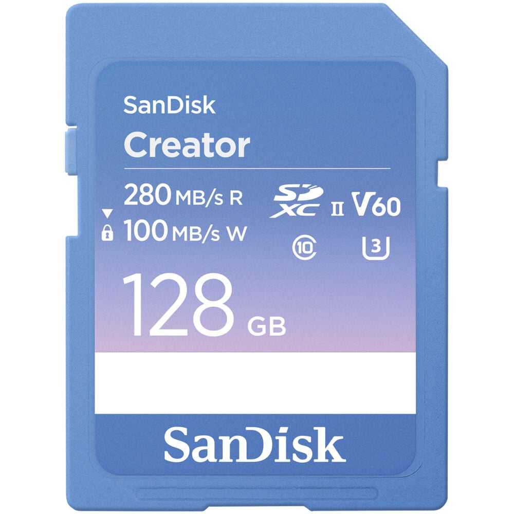 SanDisk Creator UHS-II SDXC Memory Card – high-speed storage solution designed for content creators, with fast read/write speeds and 4K video support.