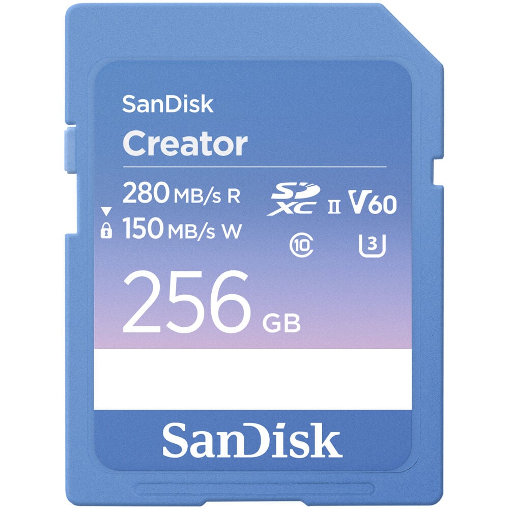 SanDisk Creator UHS-II SDXC Memory Card – high-speed storage solution designed for content creators, with fast read/write speeds and 4K video support.