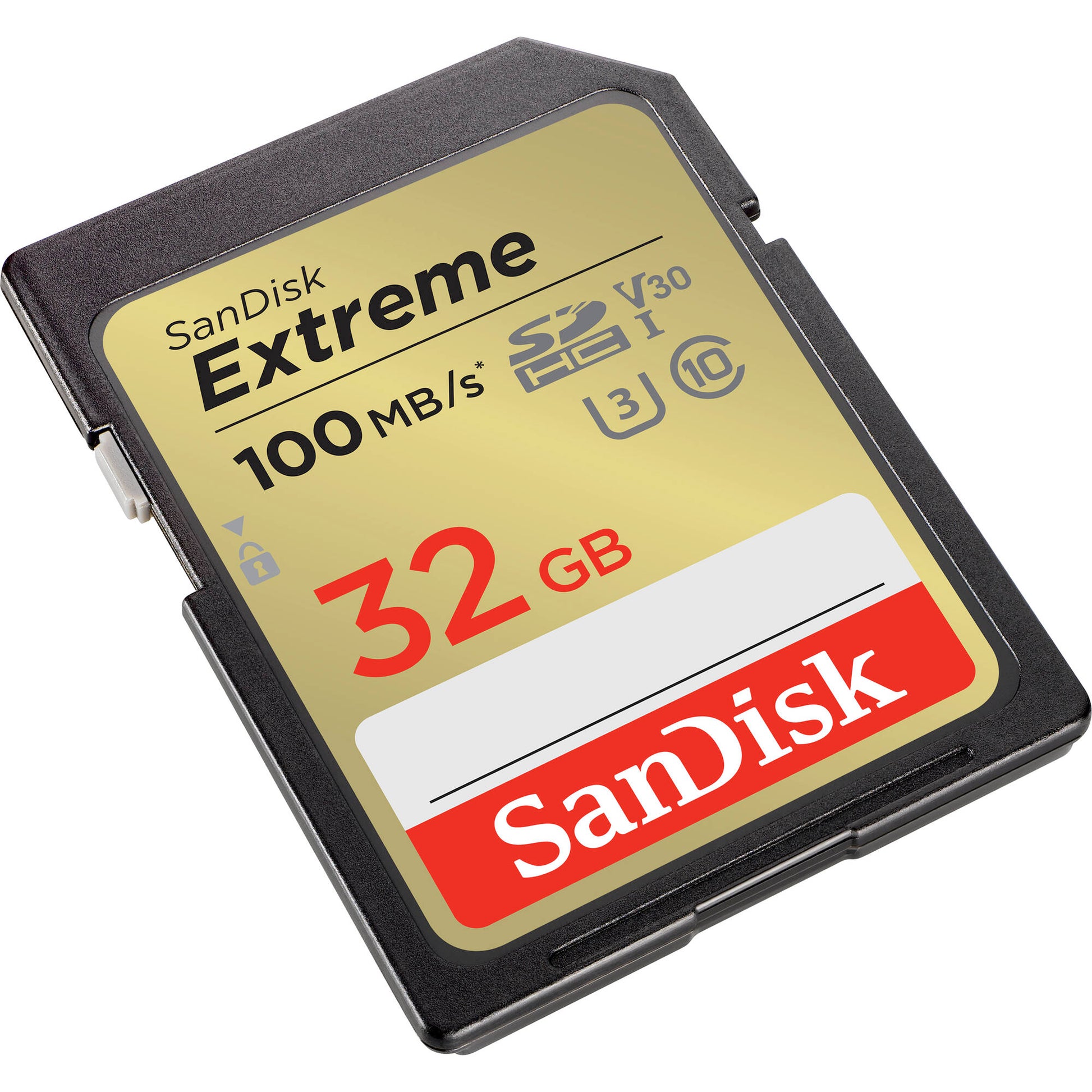 SanDisk Extreme 32GB SD card on a white background