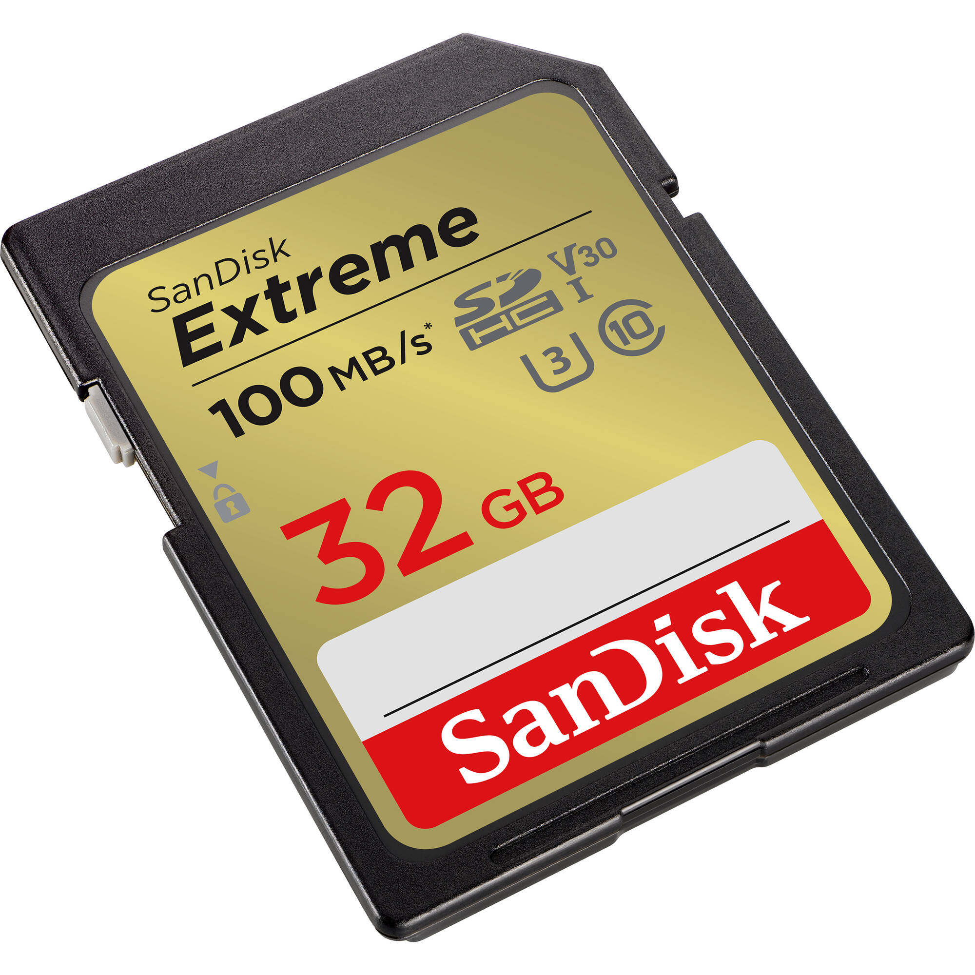SanDisk Extreme 32GB SD card on a white background